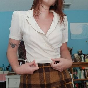 1940s Vintage Inspired Cream Wrap Blouse